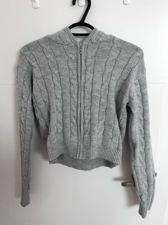 White Fox Boutique Tops - White Fox Grey Cable Knit Zip-Up Sweater